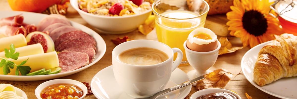 Healthy autumn breakfast in a panorama banner